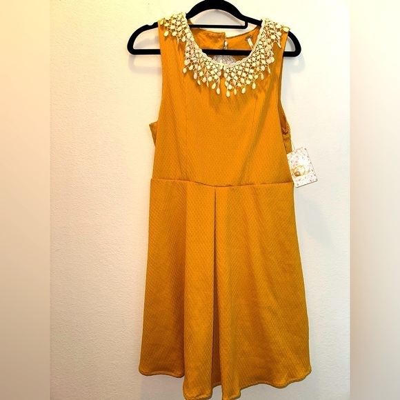 NWT free people women’s mustard yellow boho open back mini dress M fall crochet - Picture 1 of 11